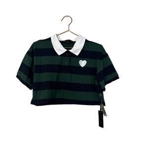 Faded Rose Striped Crop Polo Shirt - Size Medium - NWT